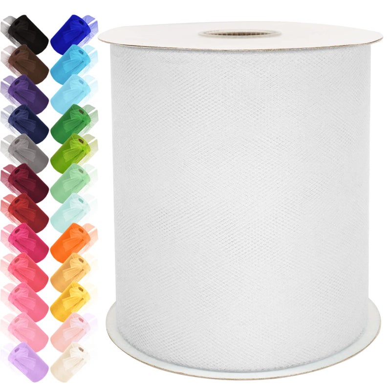 Ableme Deco Tulle Fabric Rolls 6 Inch by 200 Yards (600 FT) Ribbon Netting Spool for Tutu Skirt Wedding Baby Shower Birthday Party Decoration Gift Wrapping DIY Crafts (White) - Image 1